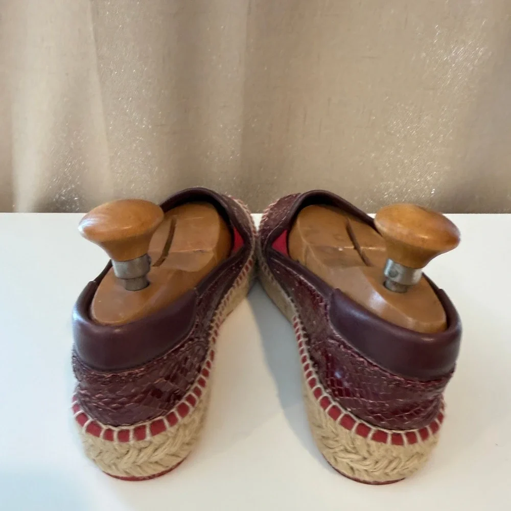 L'Espadrille Tropezienne Burgundy Snakeskin Embossed Leather Espadrille Slip On